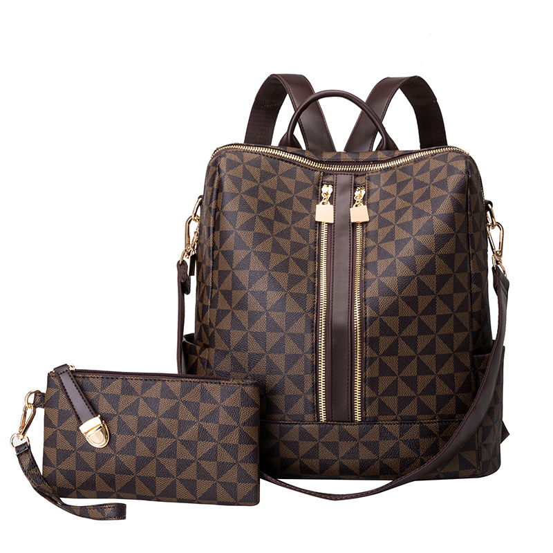 Leather Backpack Vintage - Conjunto de mochila e bolsa de